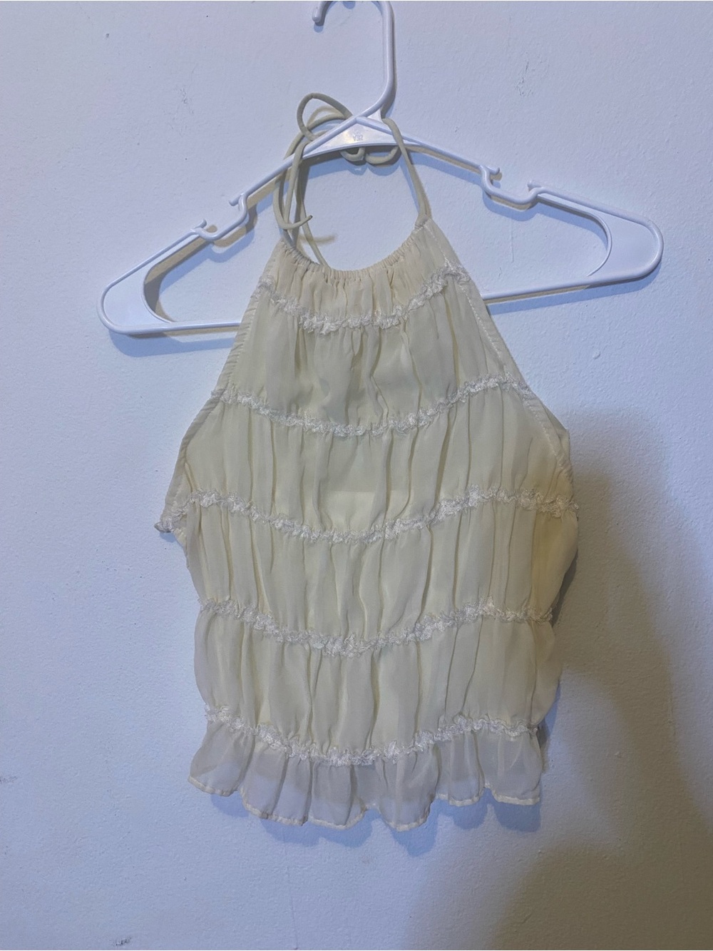 Amazon Cream Halter Ruffle Crop Top